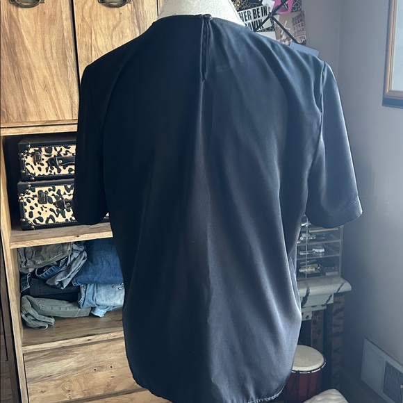 Black Short Sleeve Blouse with Shoulder Pads - 8 - Picture 3 of 3